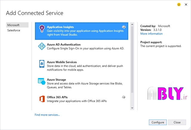 add connected service in application insights